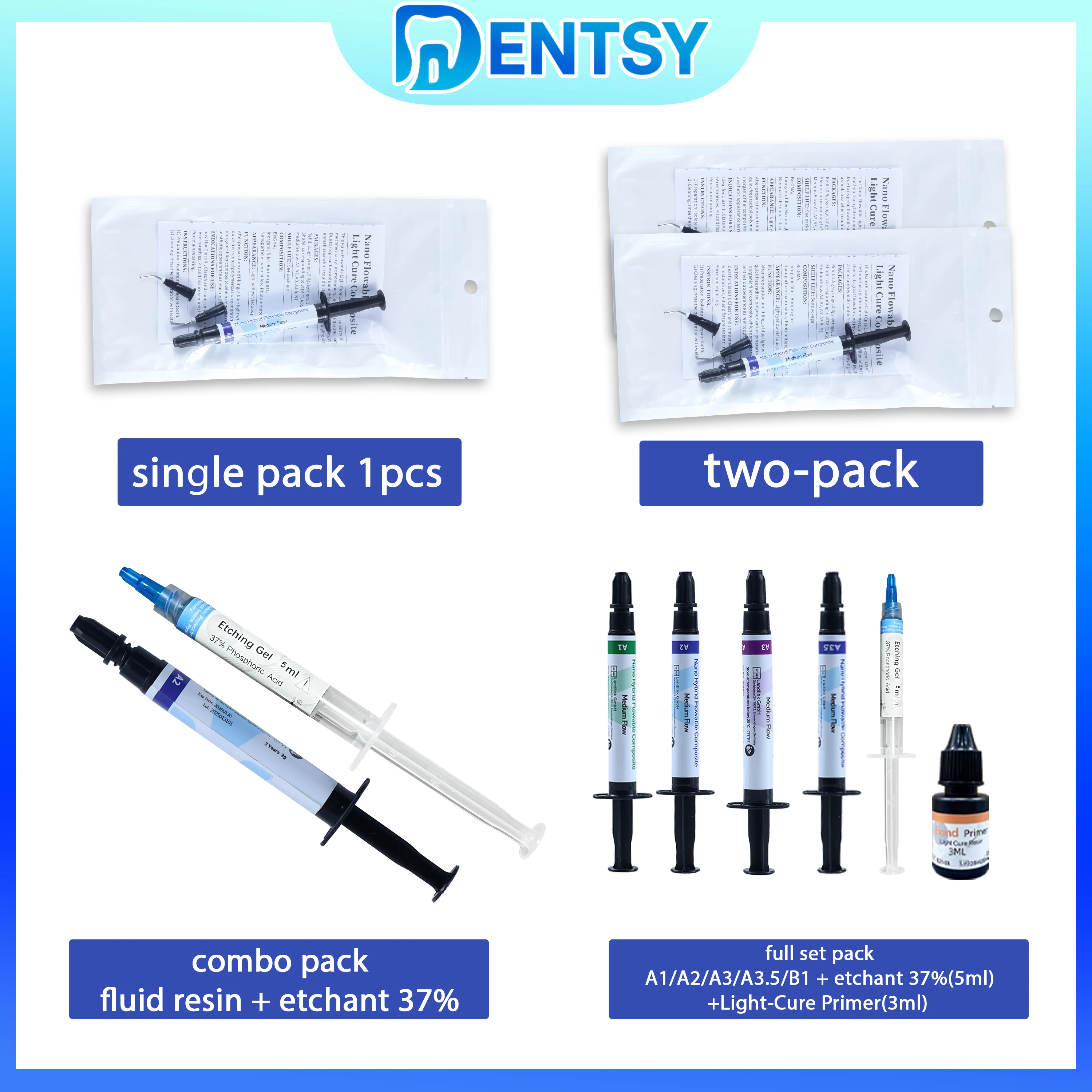 Dentsy Dental Resin Light-Curable Flowable A1 A2 A3 A3.5 Композитная смола Etch Гель Клей Инструменты для наполнения полости рта