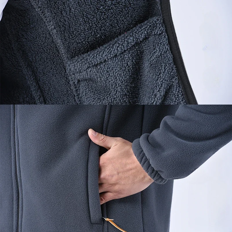 Chaqueta Polar gruesa de invierno, abrigo cálido a prueba de viento con cremallera completa, múltiples bolsillos con cremallera, chaquetas de talla grande para exteriores, prendas de vestir