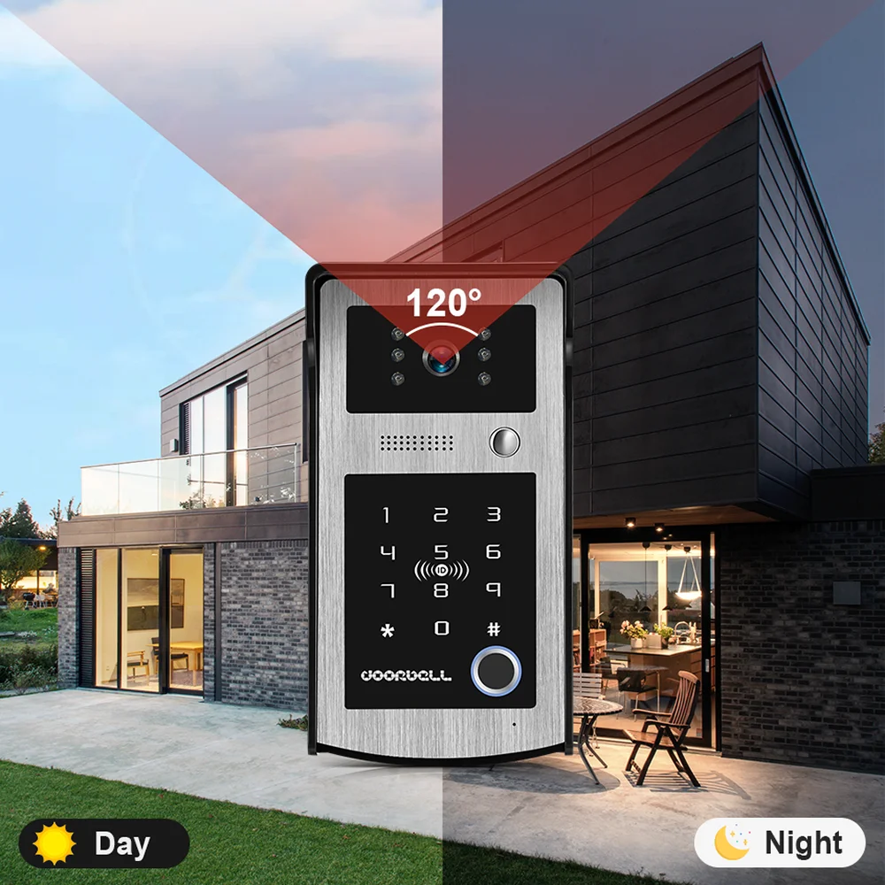 Wifi Tuya 7 Inch Touchscreen Wifi Video Deurbel Smart Home Video Intercom Kit Toevoegen Hd Camera App Vingerafdruk Wachtwoord Unlock