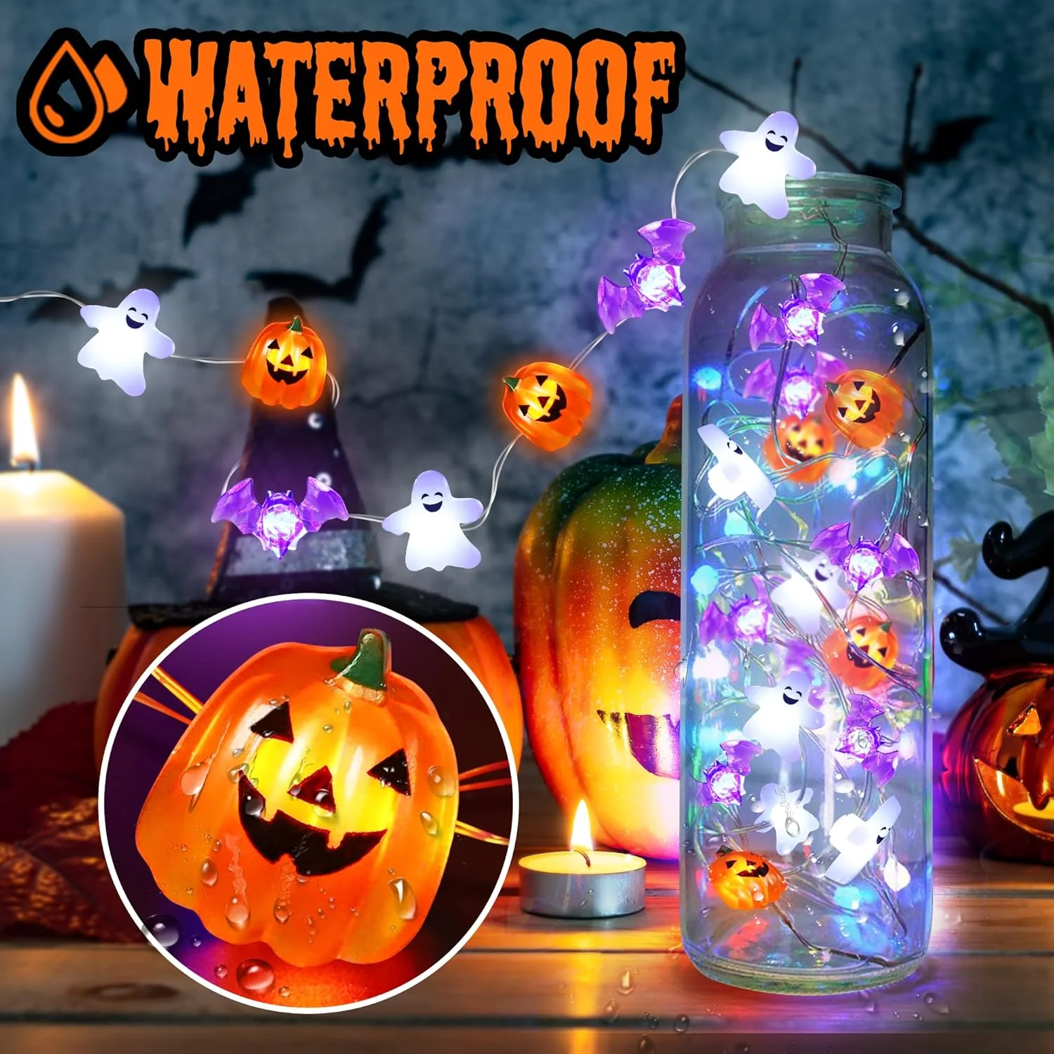 1 PC 20/30 LED ฮาโลวีนทองแดงสายไฟ String Light MINI Ghost ฟักทองค้างคาว Fairy โคมไฟสําหรับ Home Halloween PARTY เทศกาลตกแต่ง