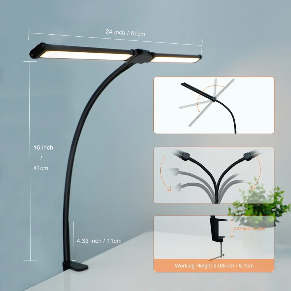 Augenschutz, dimmbare LED-Schreibtischlampe mit Klemmschwenkarm, 3 Farbmodi, 10 stufenlos dimmbare LED-Tischleuchten, flexibler Schwanenhals