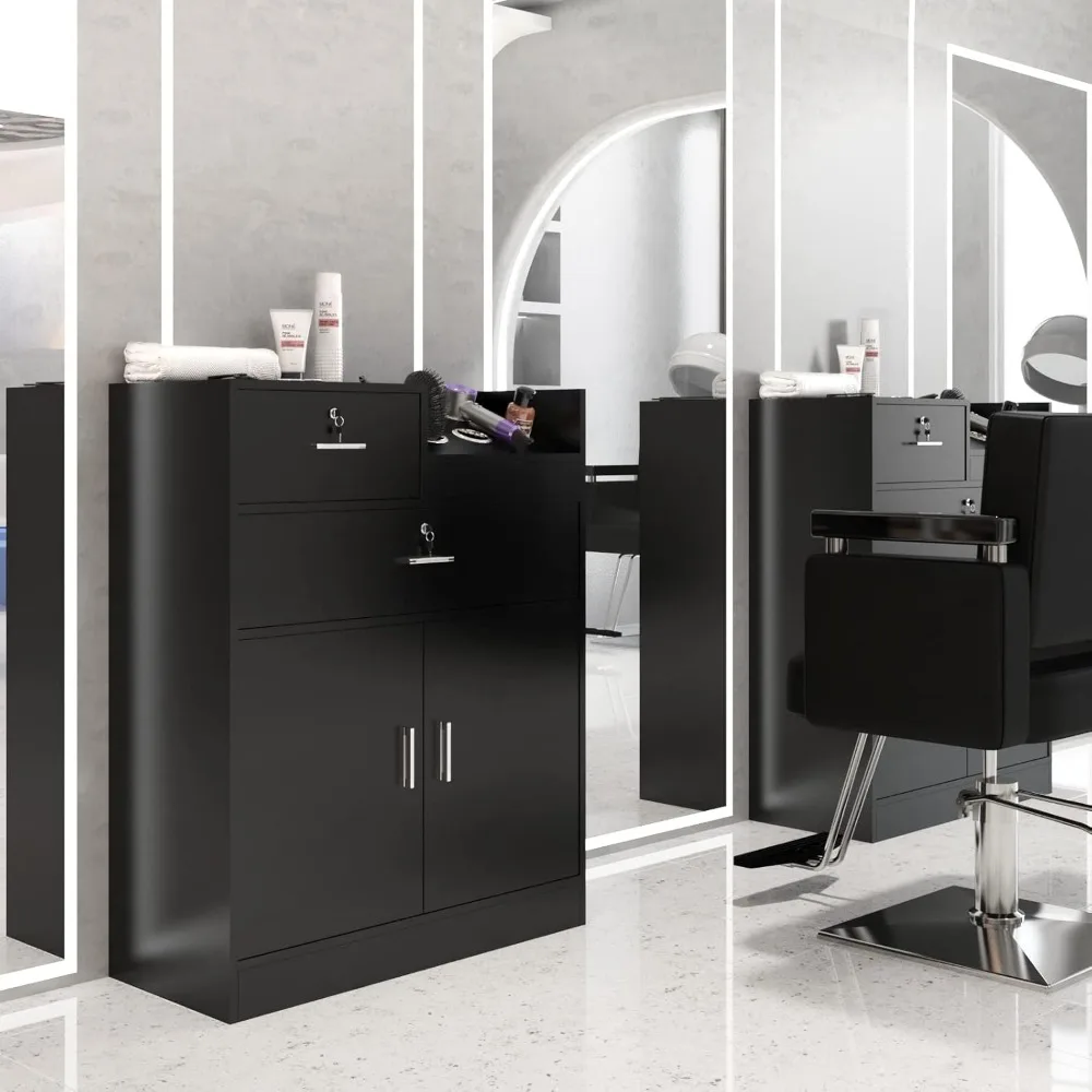 Salon Storage Station Cabinet Locking Drawer, Beauty Barber Salon Styling Station Organizer Equipment for Hairstylist Cabinets