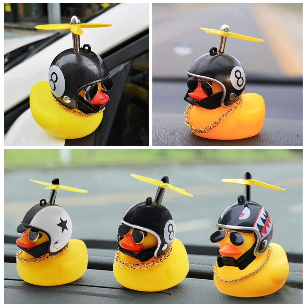 10PC Car Rubber Duck Toy Wholesale With Helmet Dashboard Decorations Ornament Yellow Duck with Propeller Necklace Wholesale Duck