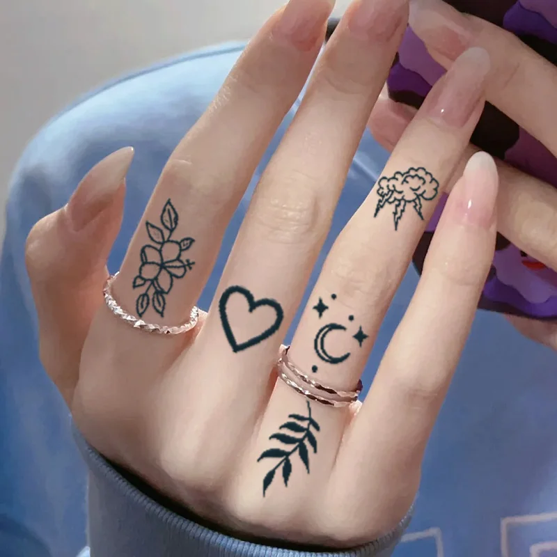 Autocollants de tatouage temporaire imperméables à petits motifs, imperméables longue durée pour une à deux semaines, adaptés au doigt, Plam. 1 pièce.