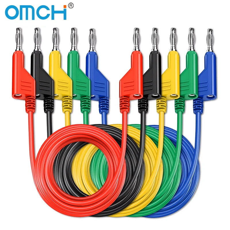 Cables de prueba para multímetro con conector banana apilable doble, cable de 1 m, 1000 V, 15 A, 4 mm, P1036, 2 piezas, 5 piezas