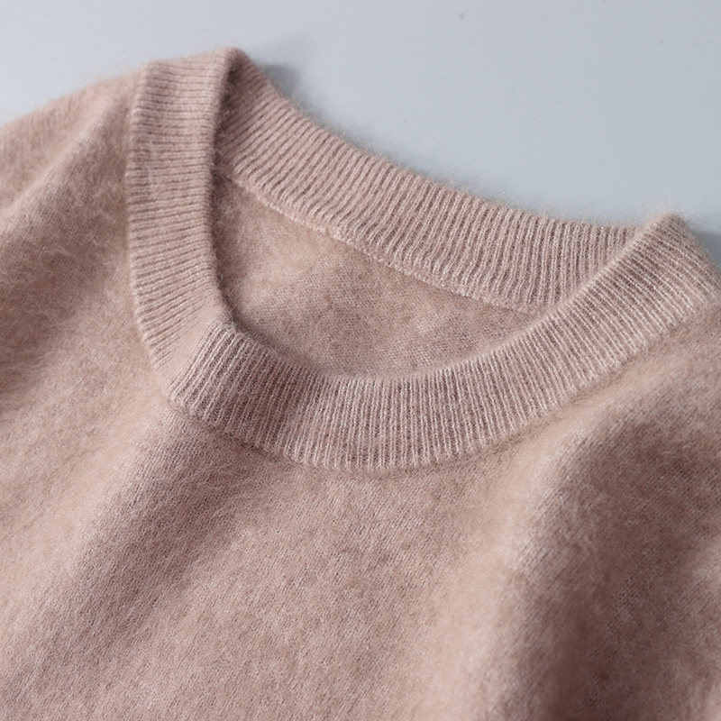 ชาย Mink CASHMERE เสื้อกันหนาวหลวมฤดูใบไม้ร่วงฤดูหนาวเยาวชนสีทึบเสื้อแขนยาวหนารอบคอถัก Bottoming เสื้อกันหนาว