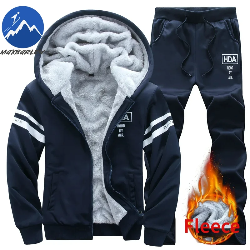 2025 große Winter Herren Casual Sport Plüsch Set Mit Kapuze Mantel + Hosen Koreanische Ausgabe Warme Dicke Zwei Stück Set Fleece kleidung Männer