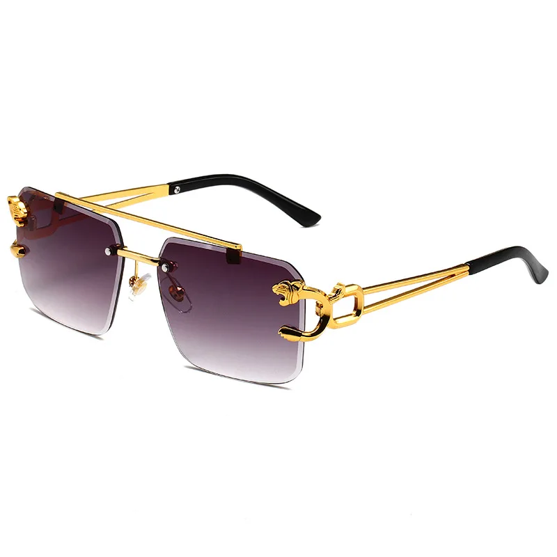Óculos de sol sem moldura Leopard para homens e mulheres, retrô, Double Beam, aparados, moda