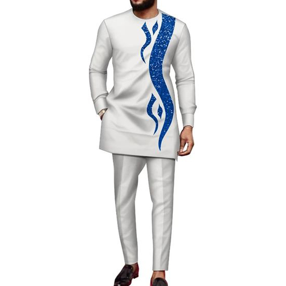 2024 ใหม่ Kaftan ชายชุดแอฟริกันสไตล์ชาติพันธุ์แขนยาวปักชายเสื้อผ้าแบบดั้งเดิม 2 ชิ้น
