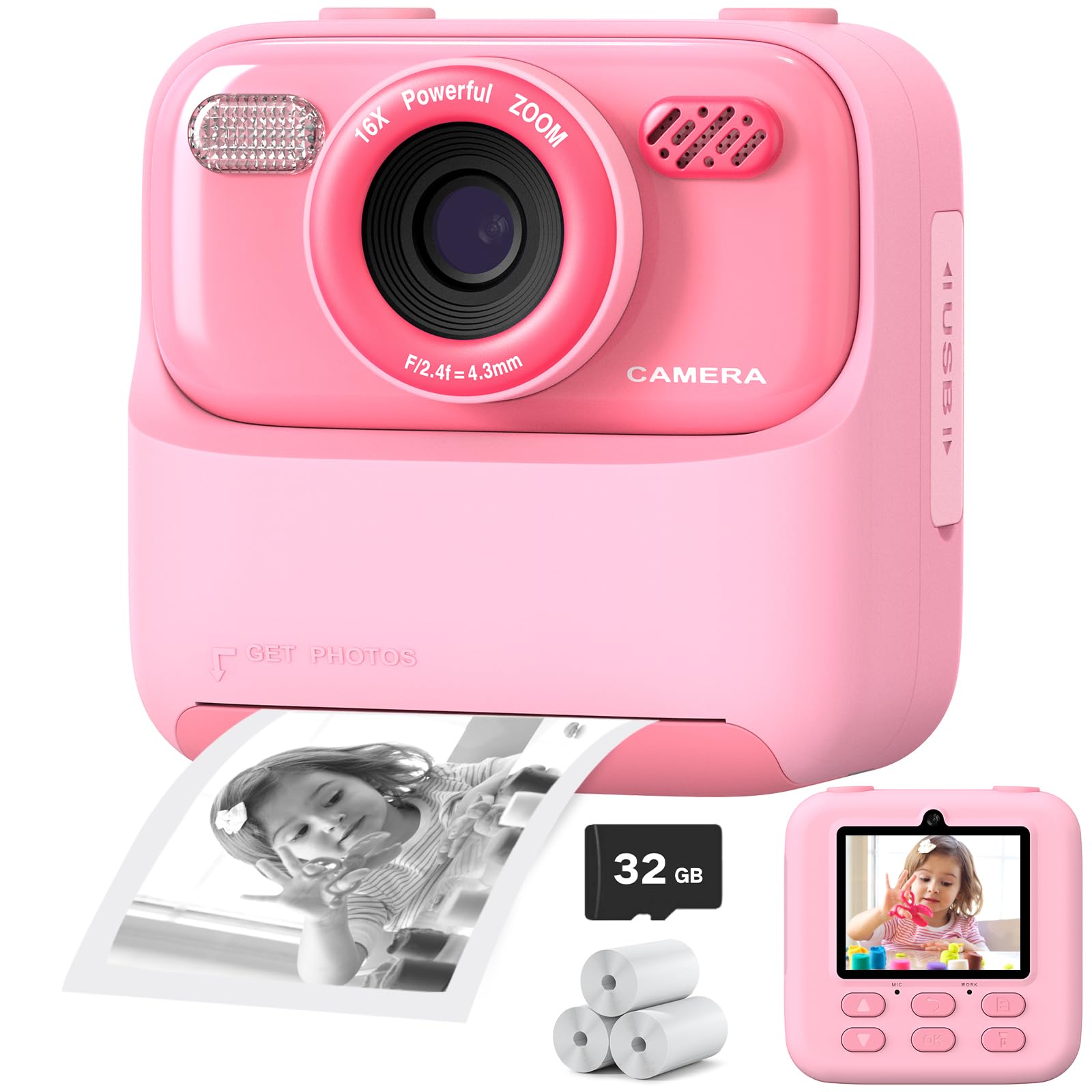 Atualizar crianças câmera instantânea 1080p hd lente dupla selfie câmera digital para meninas meninos presentes de aniversário de natal brinquedos com impressão 32g