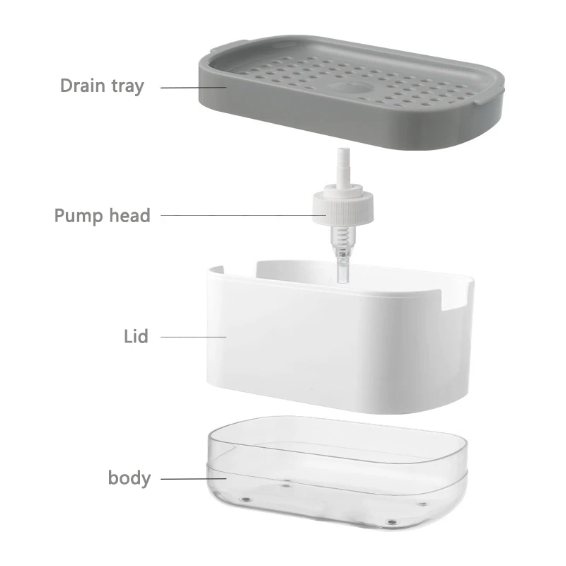 Dispensador de sabão caixa imprensa dispensador esfregando recipiente líquido cozinha banheiro automático detergente caixa espuma com suporte esponja