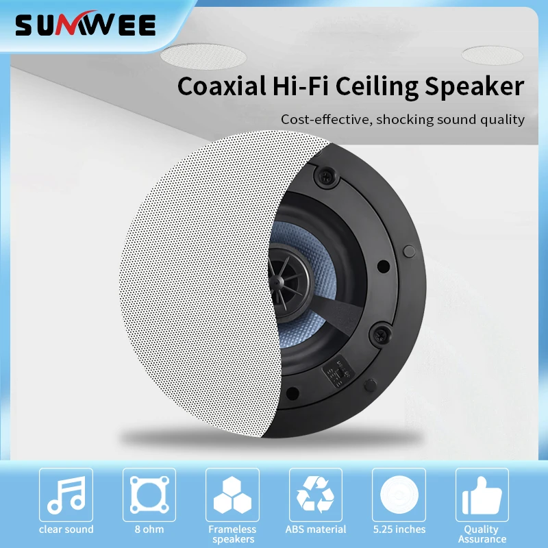 Subwoofer Coaxial de alta fidelidad 5,25, altavoz pasivo de techo de rango completo, sistema inteligente de sonido de cine de música de fondo para el hogar