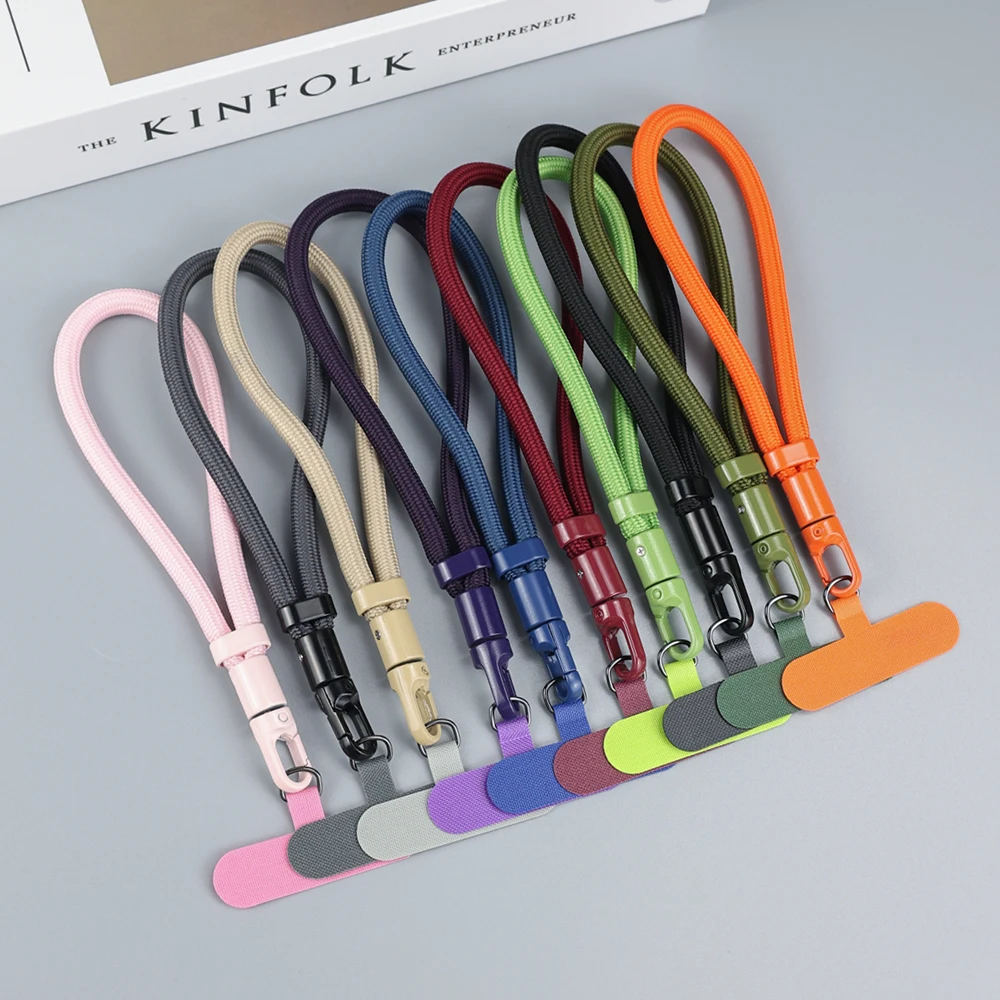 Adjustable Universal Braided Short Mobile Phone Lanyard Strap Hanging Chain Ring with Patch Wrist Strap Cell Phone Detachable