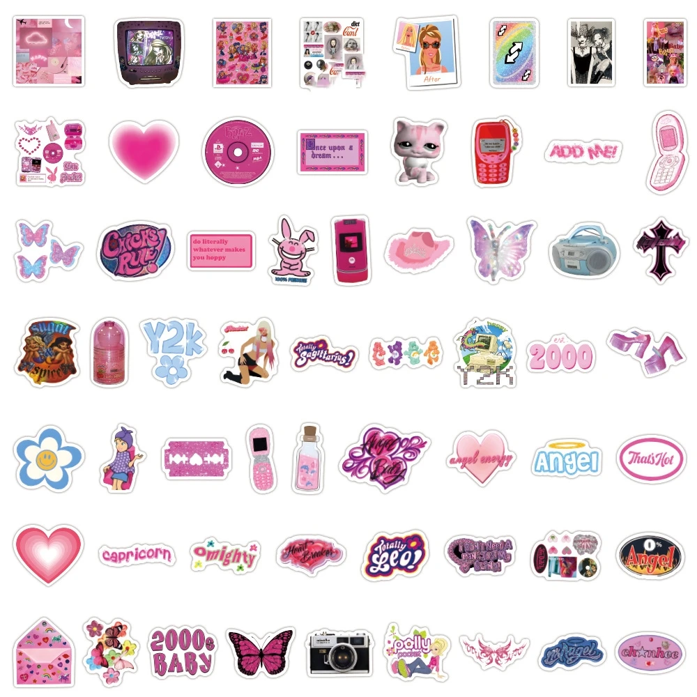 10/30/60/120 Uds Retro Rosa Y2K Pegatinas para maleta monopatín portátil equipaje teléfono coche estilo DIY calcomanía Pegatinas
