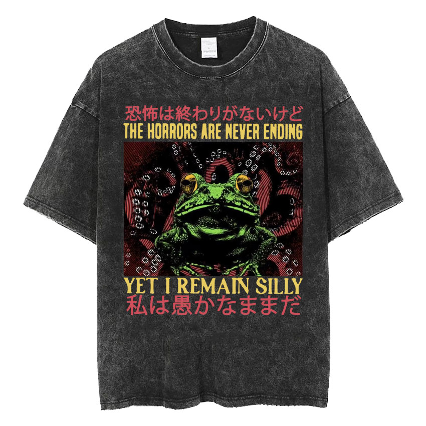 Os horrores nunca terminando ainda eu remerei bobo camiseta engraçado estilo japonês sapo retro lavado t camisa masculina camisetas de grandes dimensões topos