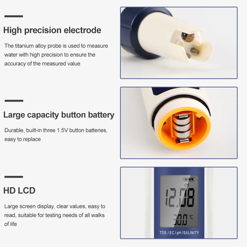 5 In 1 デジタル PH TDS EC メーターペン塩分温度テスター導電率フィルター純度バックライト付き水族館の水用