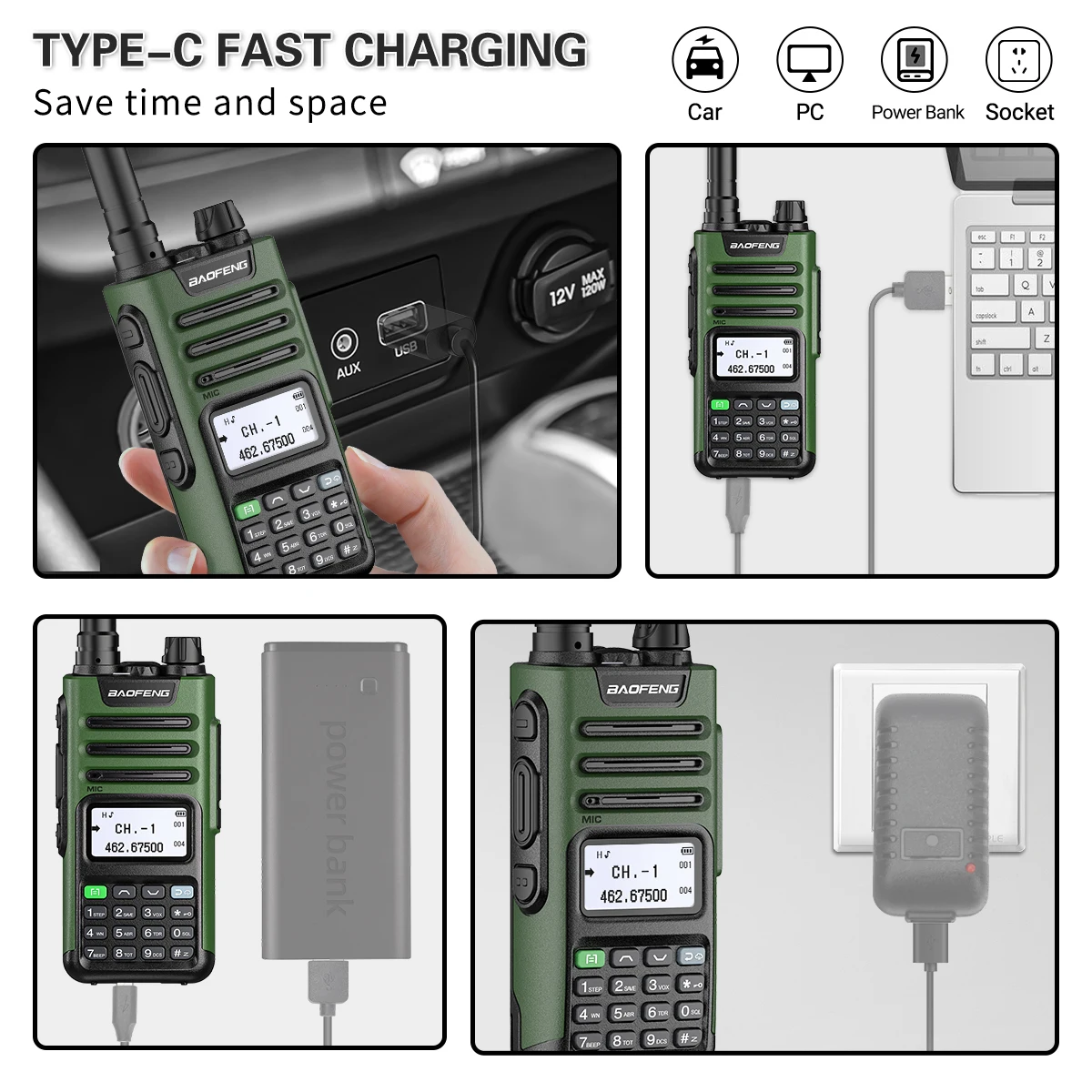 BaoFeng M-13 PRO V1 V2 Walkie Talkie multibanda ad alta potenza Tipo C Caricatore a lungo raggio aggiornato UV-13 PRO V1 V2 Ham Radio bidirezionale