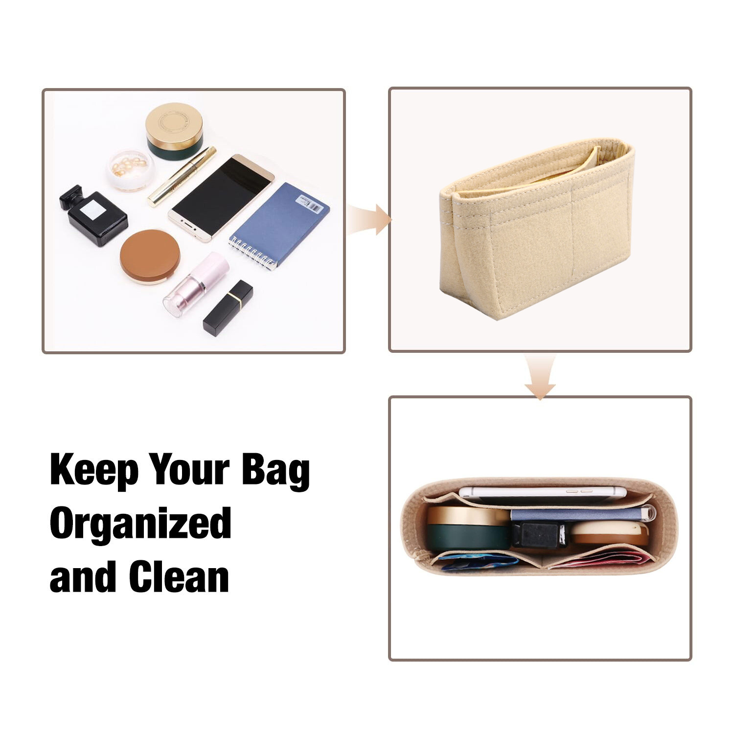 Taschen-Organizer für Longchamp Mini-Tasche, Aufbewahrungstasche, The Liner Bag, Filz-Geldbörse, Einsatz, Handtasche, Liner Bag