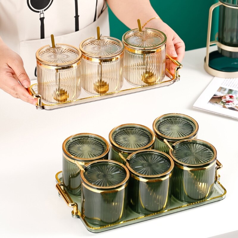 Tarro de condimento con cuchara para el hogar, frasco de almacenamiento de botella de condimento exquisito para el hogar