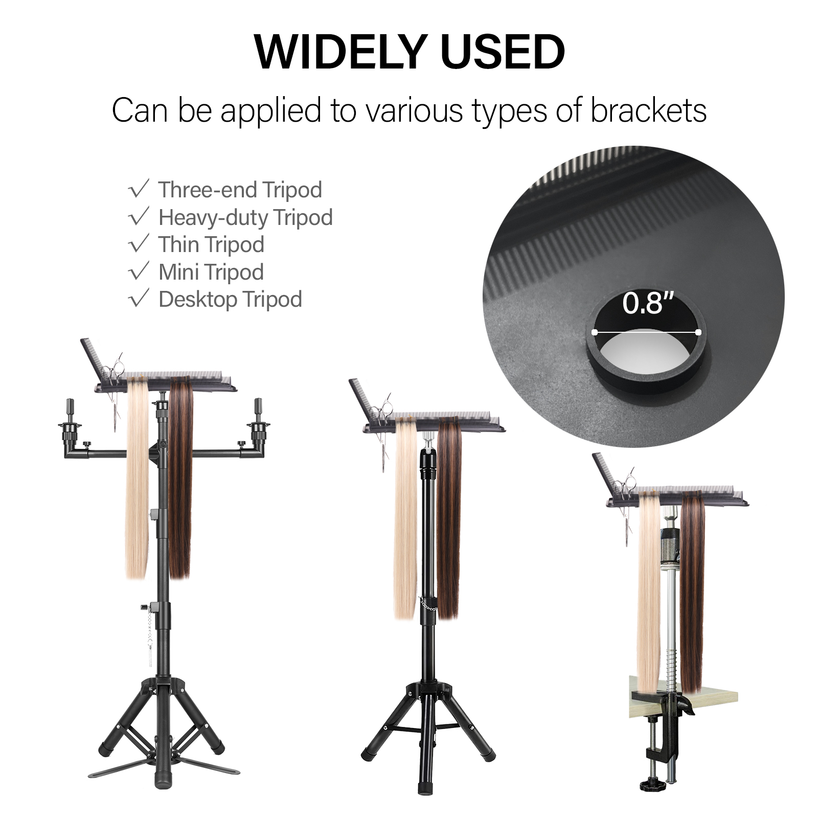 Soporte para extensiones de cabello, bandeja para extensiones de cabello, separador de extensiones de cabello multifunción, bandeja de exhibición para trípode, soporte para pelucas fácil