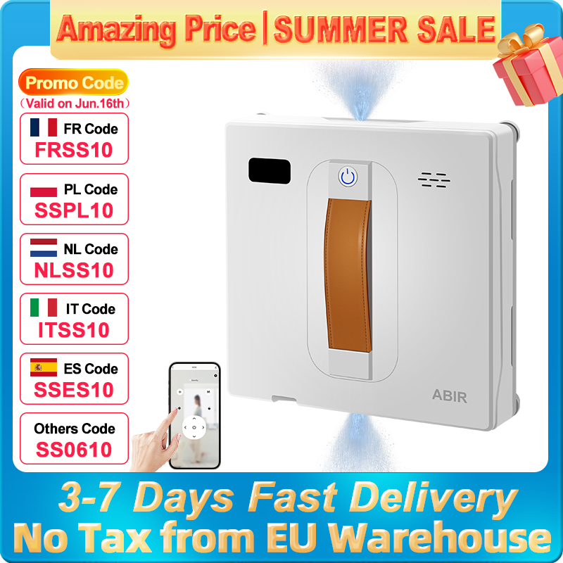 (code promo: EU6006) Nettoyeur de fenêtres robot ABIR WD8,Double Pulvérisation d'Eau, Mémoire Intelligente, Aspiration Puissante, Capteur Laser, Robot de Nettoyage de Vitres Murales à Domicile, Contrôle par Application
