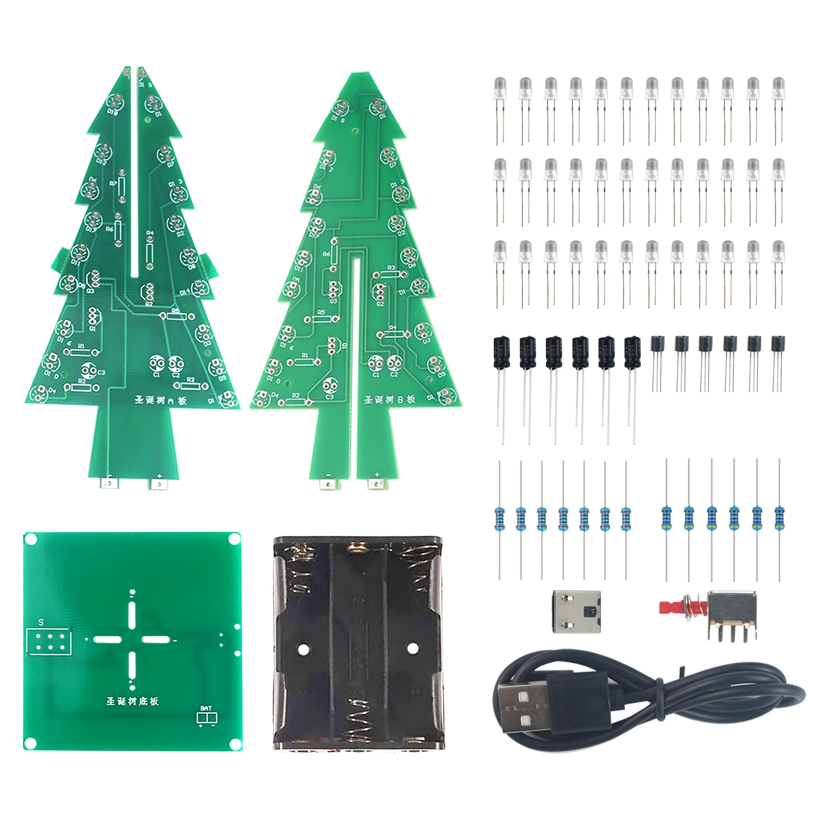 DIY Electronics Kit 3D Christmas Tree Soldering Practice Electronic Science Assembly Kit 3 Color/7 Color Flashing LED PCB