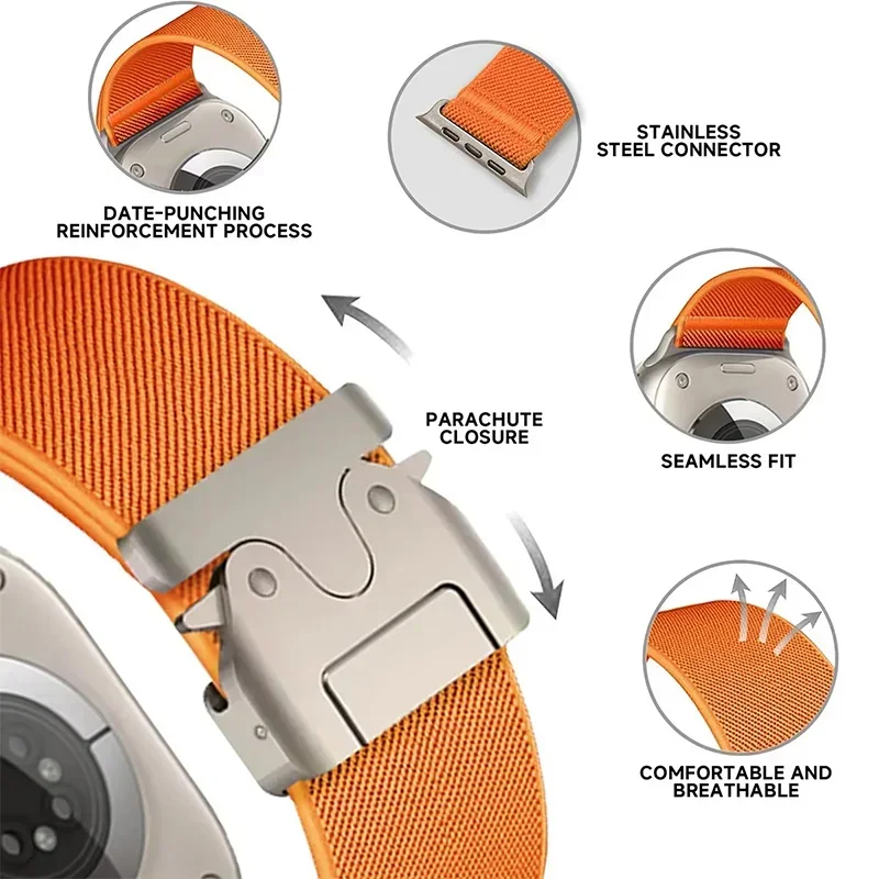 Pulseira elástica de nylon para apple watch band ultra 2 49mm 46-42-45mm 41-44mm pulseira com fivela de pára-quedas iwatch série 10 9 8 7 6 se