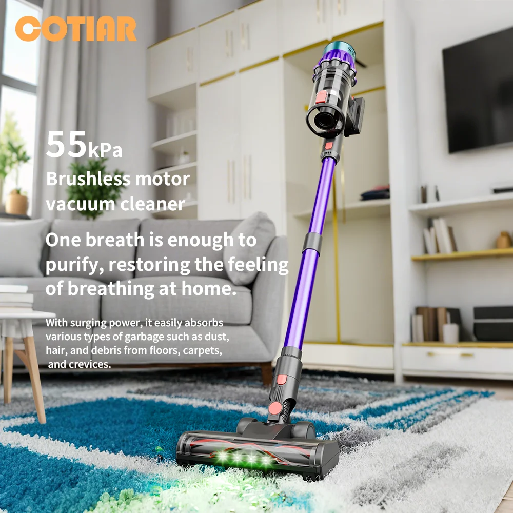 COTIAR V22 650W 55kPa Aspiradores de pó sem fio de alta sucção para uso doméstico Limpador sem escova Capacidade 1,2L Display LED Tapete de chão