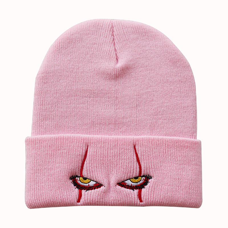 6 Styles Unisex Winter Soft Outdoor Beanie Solid Color Knitted Hat Pennywise scary eyes for Kids Casual Outside Halloween