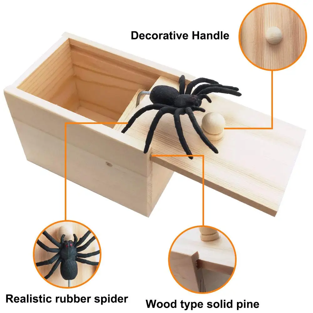 ฮาโลวีน Spider Scare Prank กล่องที่น่าแปลกใจไม้ Scare กล่องของขวัญของเล่น Spider กล่อง Prankoy Prank สําหรับเด็กผู้ใหญ่