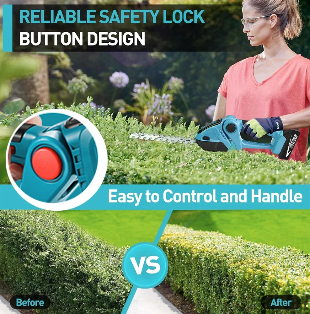 2 IN 1 Cordless Electric Hedge Trimmer Rechargeable Handheld Household Shrub Weeding Pruning Mower Garden Tools