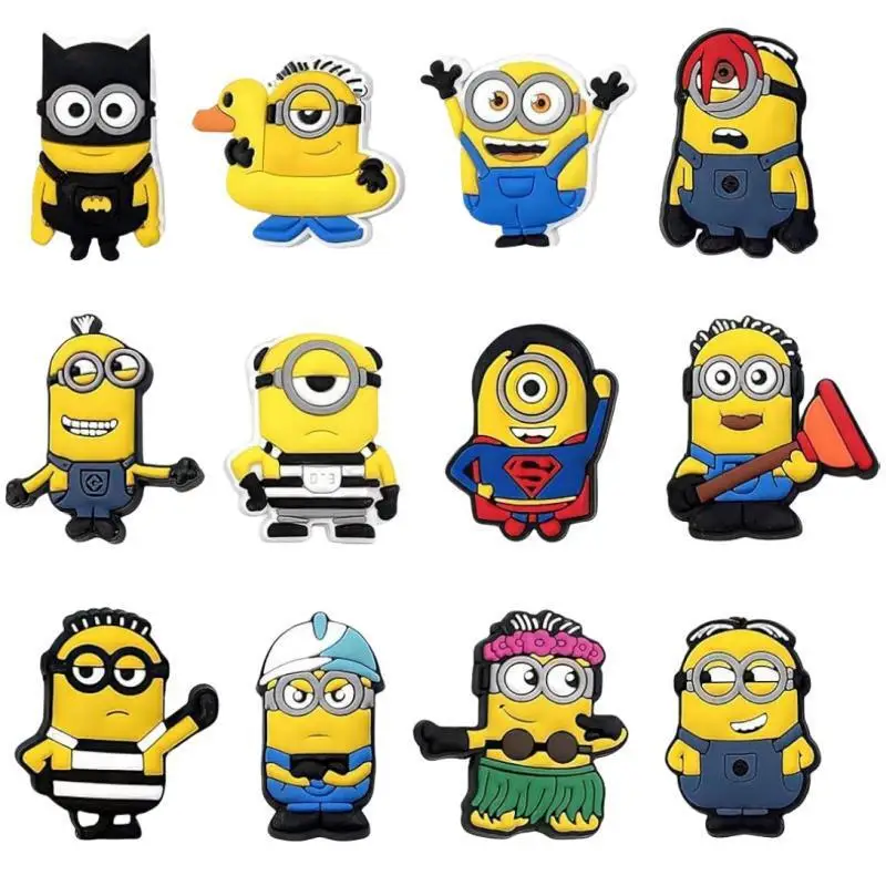 12 pezzi MINISO serie cartoon ciondoli per scarpe per scarpe portachiavi sandali borse da spiaggia, decorazioni per scarpe fai da te in PVC accessori scarpe pin