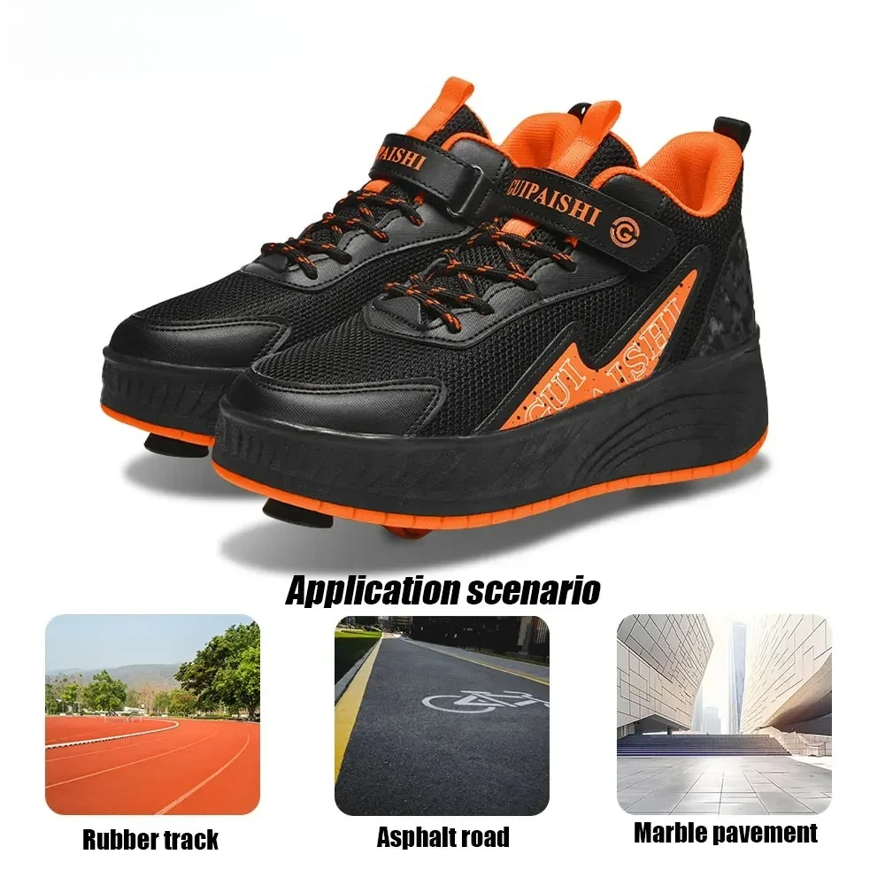Chaussures de patins à roulettes à double usage à 2 roues pour garçons et filles, chaussures de sport d'extérieur à roulettes avec baskets de vitesse