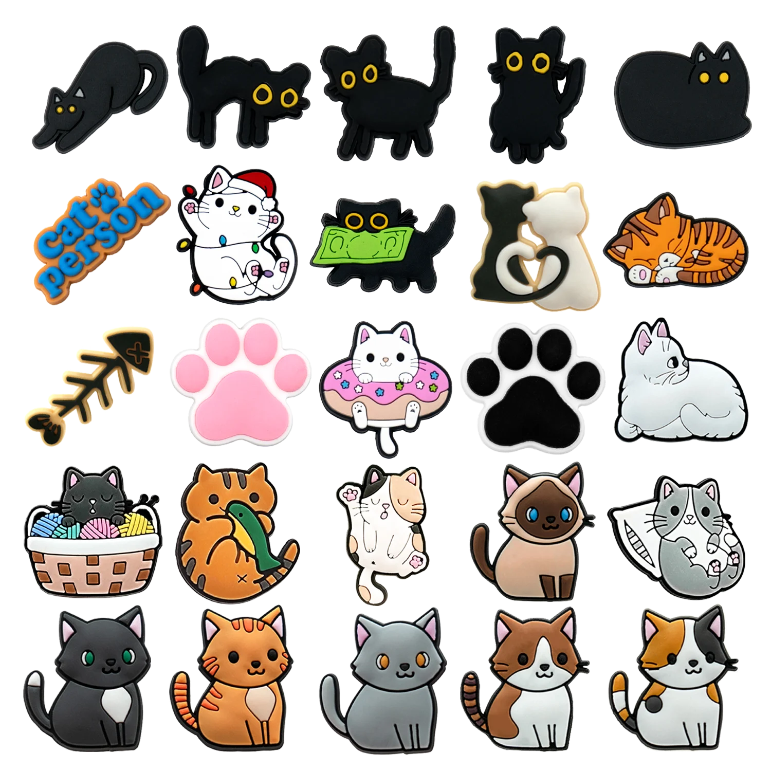 1/50 Uds. Accesorios de colgantes para zapatos de gatos bonitos, decoración de zapatos de gato naranja y negro, Pin de zueco de hueso de pescado para mujer, regalo para niñas