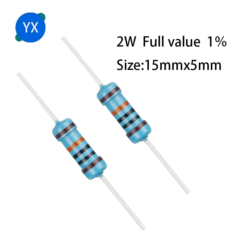 20 piezas resistencia de película metálica de 2W 1% resistencia de potencia de anillo de cinco colores 0.1R ~ 1M 1R 4.7R 10R 47R 10R0 220R 470R 1K 2,2K 10K 4,7K 100K Ohm