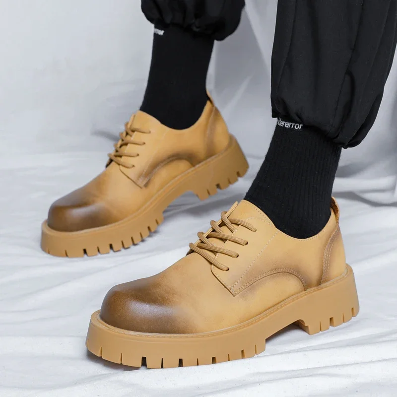 Männer Korea Leder Plattform Oxfords Slip Auf Dicken Boden Für Männliche Derby Schuhe Casual Faulenzer Herren Karree Formale Kleid Schuhe