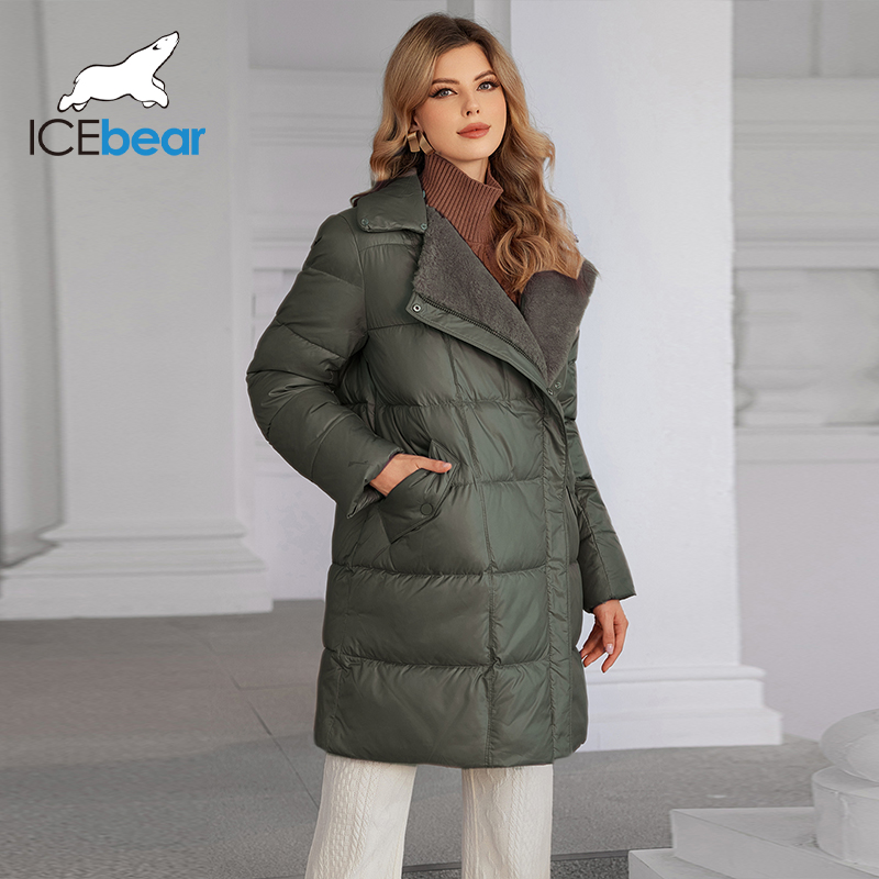 ICEbear-Doudoune Thermique avec Capuche et Fourrure Amovible, Col en Fourrure Naturelle, Élégant, Solide, Document Optics Jacket, GWD4622I, Hiver, Nouveau, 2024