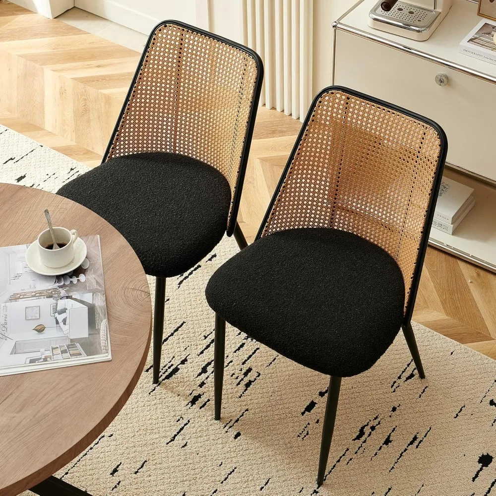 Round Dining Table with Rattan Chairs for 4,Modern Dinette Set with Table and 4 Upholstered Dining Chairs,Classic Kitchen Table