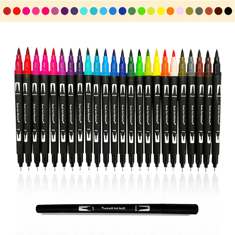 60/120 Art Marker Set met dubbele punt Levendige aquarelfineliner en penseelpennen - Duurzaam etui met ritssluiting - Zachte tips om te kleuren