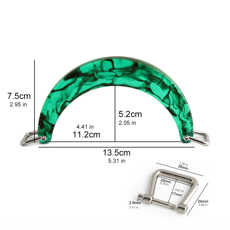 Semi-circular acrylic handle with square buckle Women's bag handle woven bag handle DIY handmade bag accessories green handle