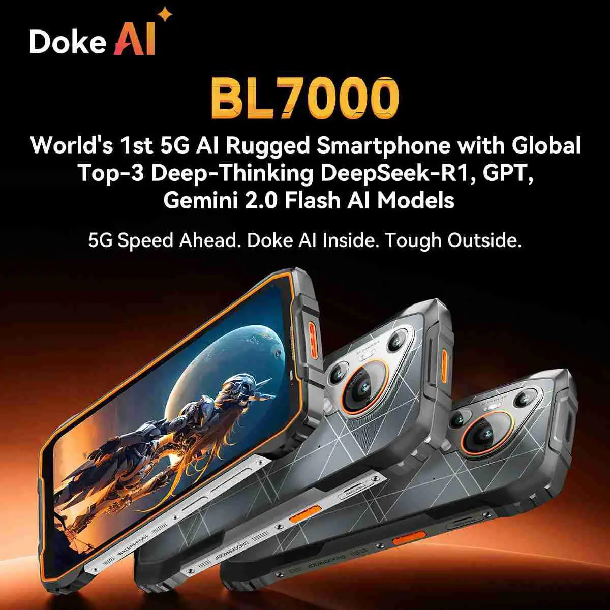 BLACKVIEW BL7000 Telefono robusto 5G AI Deepseek GPT Smartphone Android 15, display HD+2.4K da 6,78" 120 Hz, 8 GB di RAM 256 GB, 7500 A mh