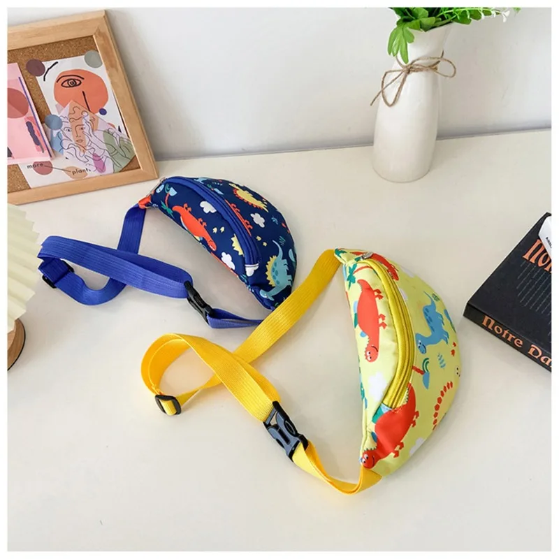 Cute Cartoon Dinosaur Printed Waist Bags for Kids Large Capacity Sport Running Crossbody Bag Coin Money Phones Organizer Bags