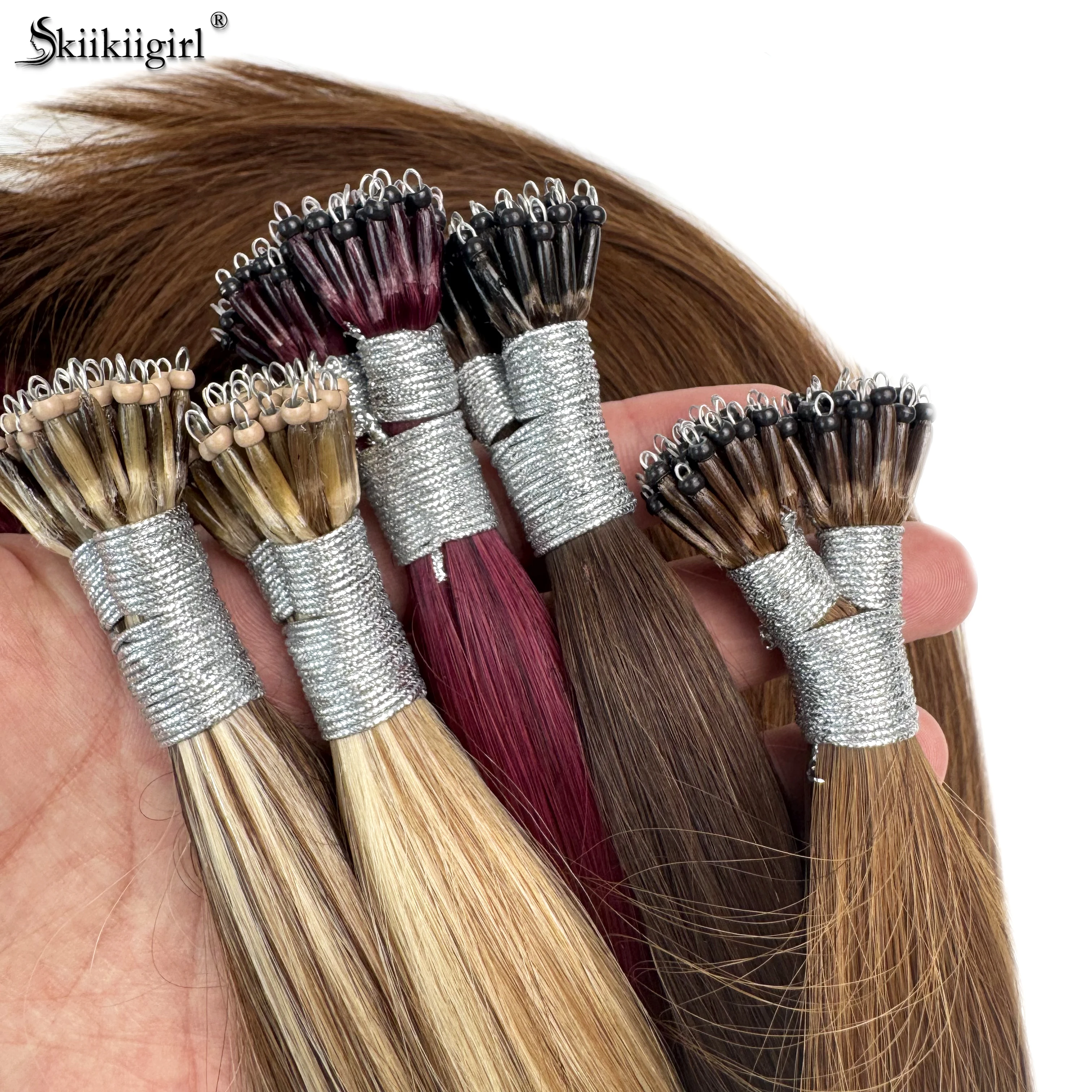 1 g/s 100 fios de cabelo humano real nano anel extensões de cabelo máquina remy pré-ligado em linha reta micro contas nano ponta 16 ''-24''