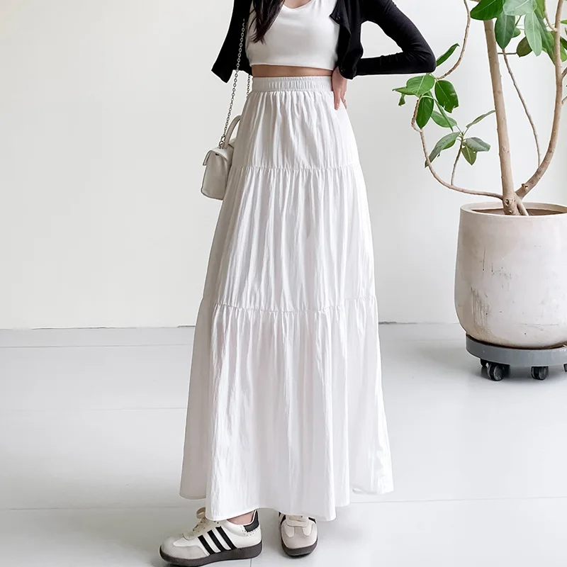 Faldas largas blancas nuevas para mujer, ropa Y2k de verano, moda coreana, cintura alta, Harajuku, elegante, informal, falda rosa de baile para mujer 2024