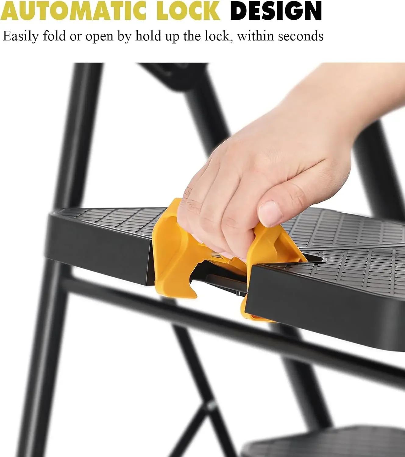 4 steps with tool platform, folding step stool with wide pedals, safety locking, sturdy steel ladder portable safety ladder