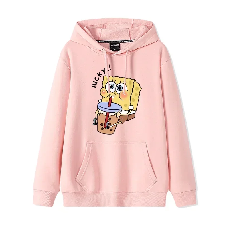 Sudaderas con capucha de otoño e invierno para mujer, Sudadera con capucha de Anime, ropa para parejas del mismo estilo, suéter para amantes de Bob Esponja con estampado de dibujos animados, abrigo con capucha holgado
