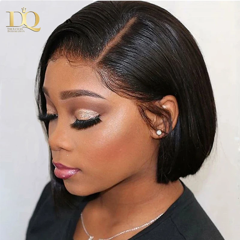 Perucas sem cola wear & go 180% densidade remy cabelo humano brasileiro em linha reta bob perucas para mulheres t parte laço frontal cabelo natural