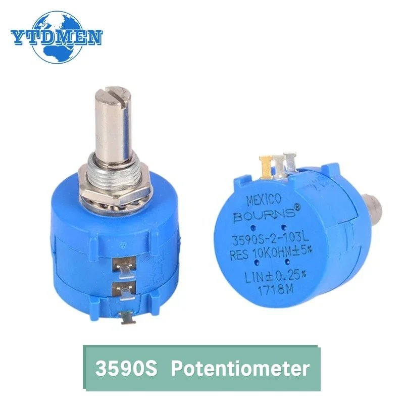 Potenciómetro multigiro 3590S, 1 piezas, 500, 1K, 2K, 5K, 10K, 20K, 50K, 100K, Ohm, resistencia ajustable de 10 vueltas, 102, 202, 502, 103