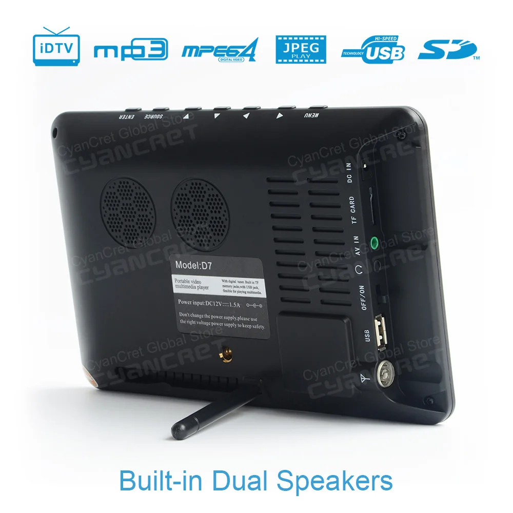 Leadstar D7 DVB-T2ทีวีขนาดพกพา TDT DTT 7นิ้วดิจิตอลอนาล็อกขนาดเล็กโทรทัศน์จอทีวีติดรถขนาดเล็กรองรับ USB TF MP4 H.265 AC3