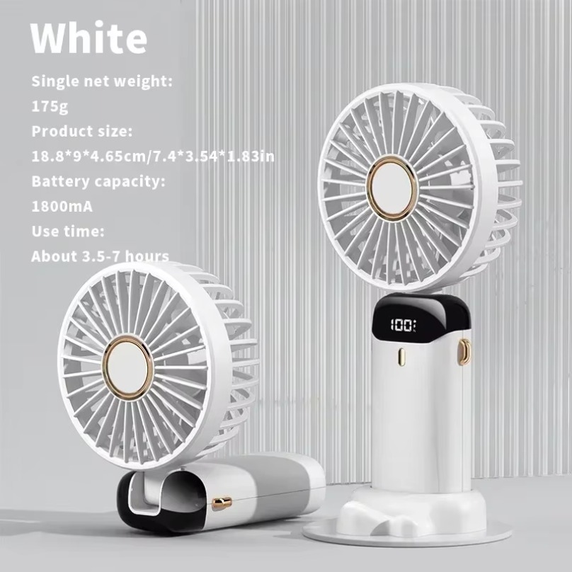 Mini ventilatore pieghevole portatile 5 velocità piccolo ventilatore da tavolo base ventilatore portatile ricaricabile con supporto per telefono e schermo di visualizzazione